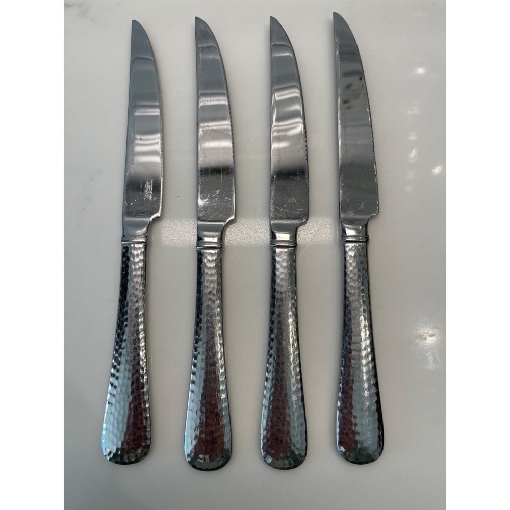 Reed & Barton Heritage 18/10 Stainless Hammered Dinner Knives Lot of 4 Silver